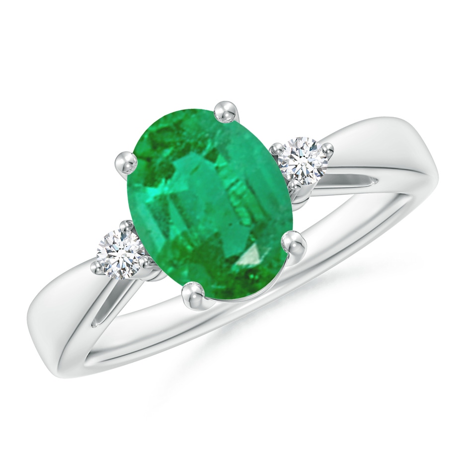 9x7mm AA Tapered Shank Emerald Solitaire Ring with Diamond Accents in P950 Platinum 