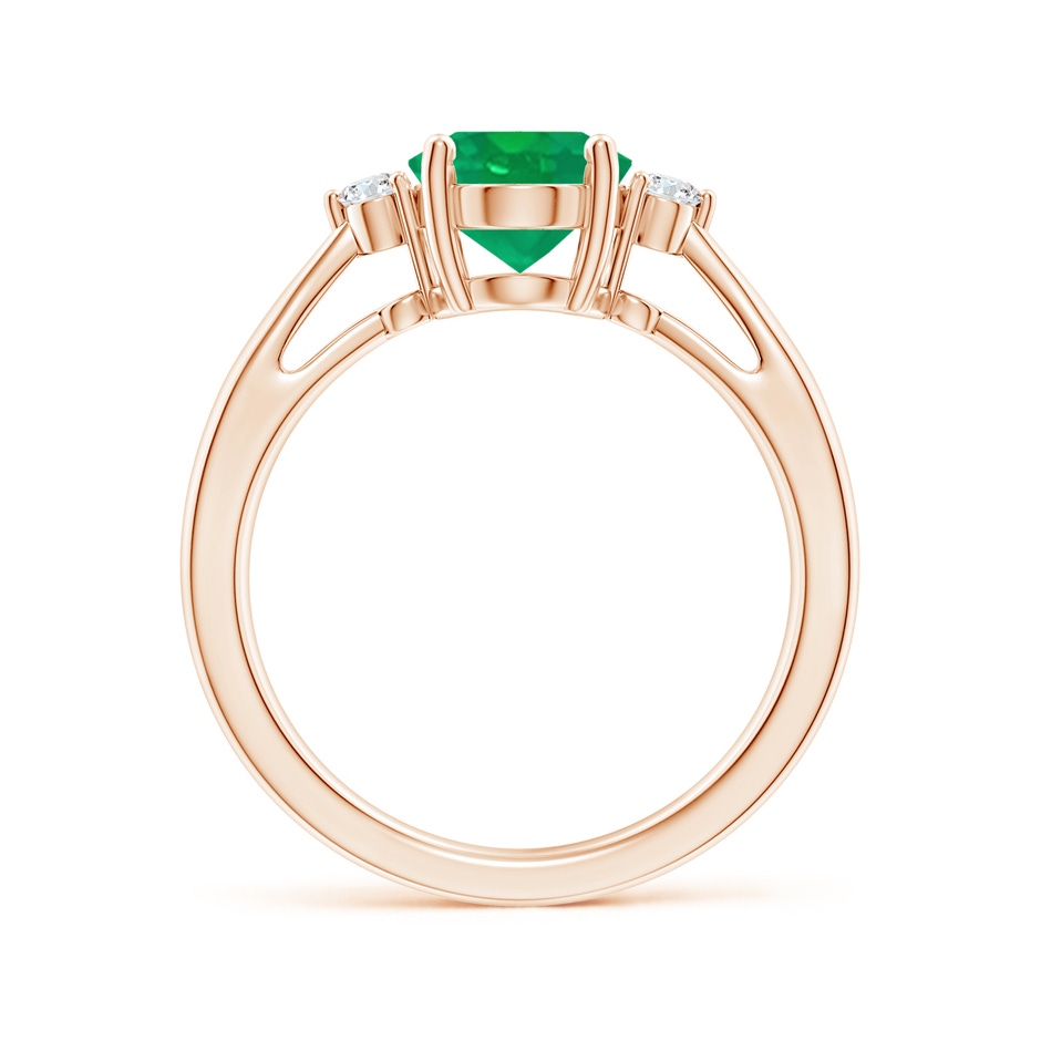 9x7mm AA Tapered Shank Emerald Solitaire Ring with Diamond Accents in Rose Gold side-1