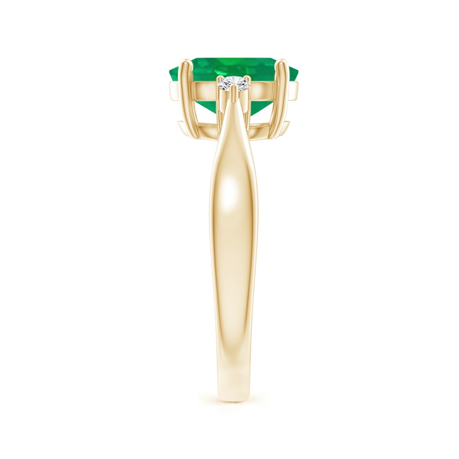 9x7mm AA Tapered Shank Emerald Solitaire Ring with Diamond Accents in Yellow Gold side-2
