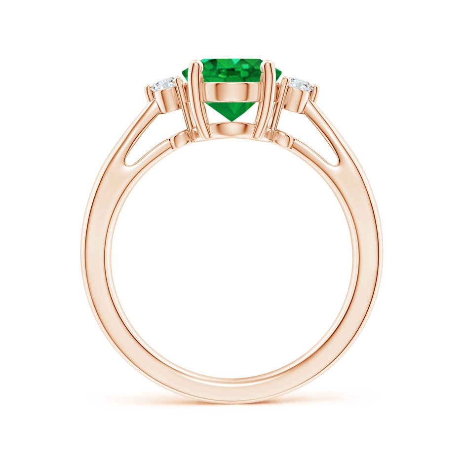 9x7mm AAA Tapered Shank Emerald Solitaire Ring with Diamond Accents in Rose Gold side-1