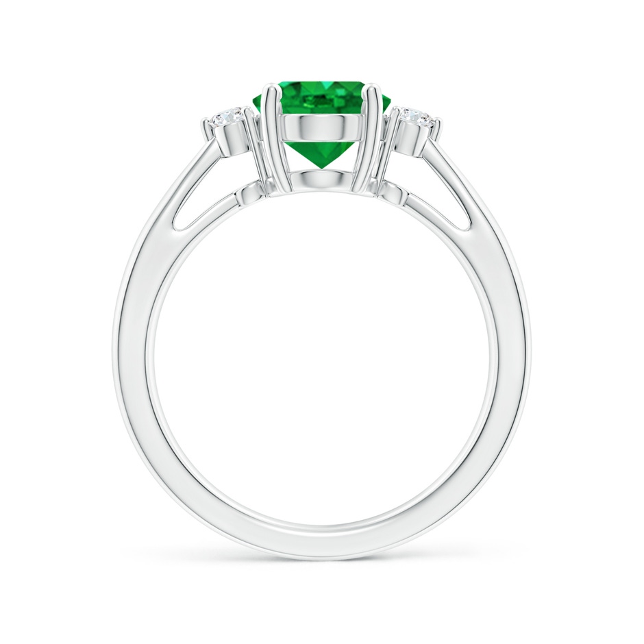 9x7mm AAA Tapered Shank Emerald Solitaire Ring with Diamond Accents in White Gold side-1