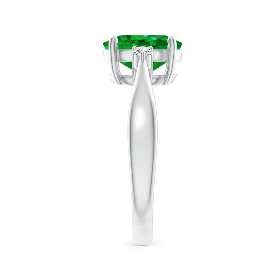 9x7mm AAAA Tapered Shank Emerald Solitaire Ring with Diamond Accents in P950 Platinum side-2