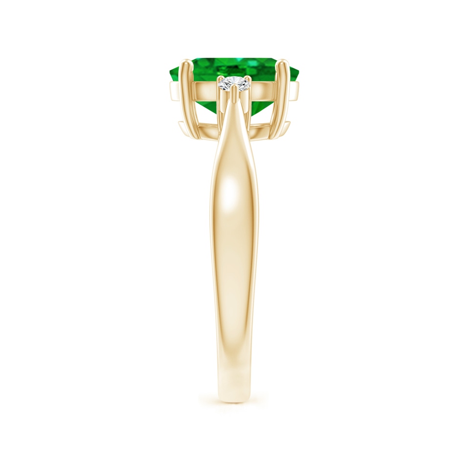 9x7mm Lab-Grown Tapered Shank Emerald Solitaire Ring with Diamond Accents in Yellow Gold side-2