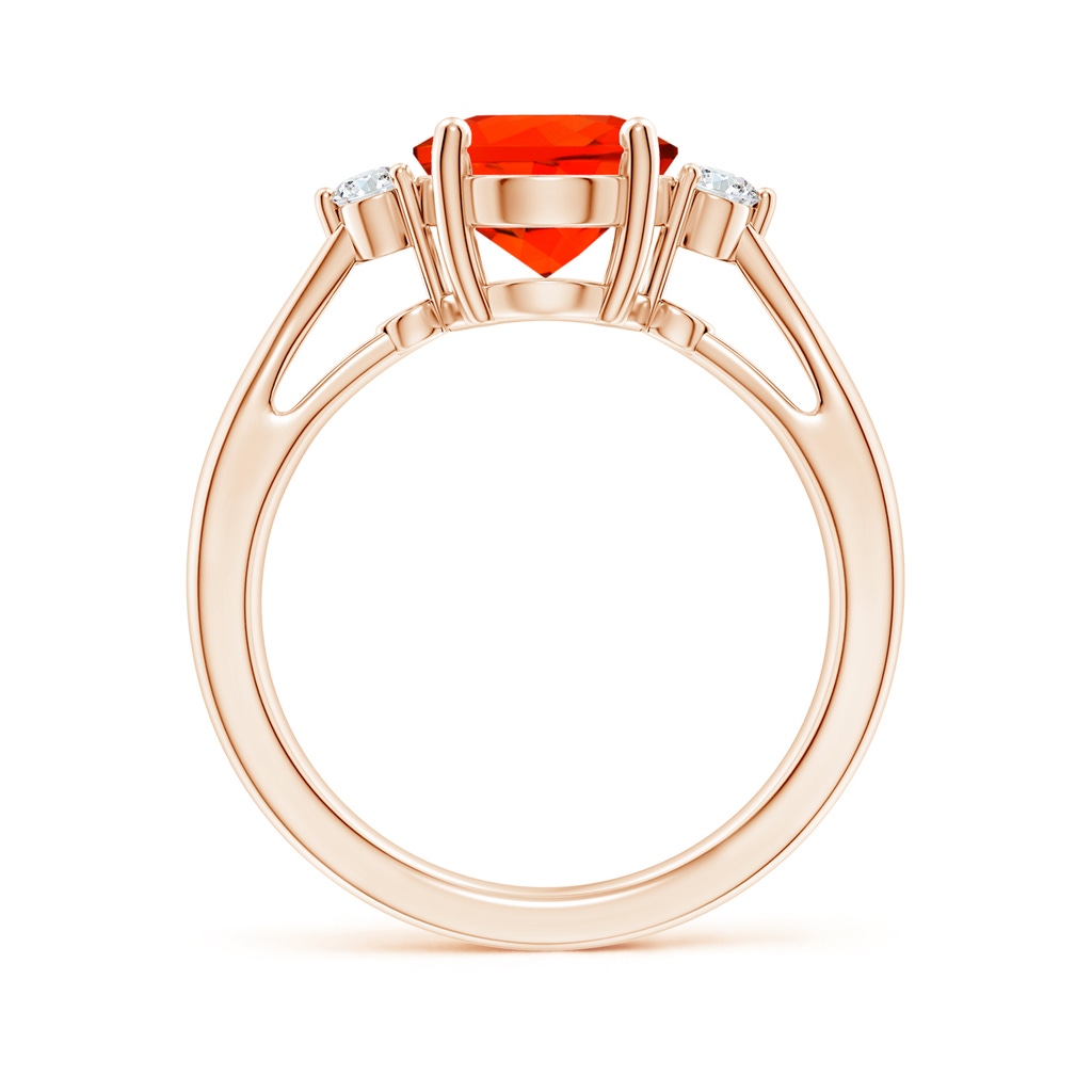 10x8mm AAAA Tapered Shank Fire Opal Solitaire Ring with Diamond Accents in Rose Gold Side-1