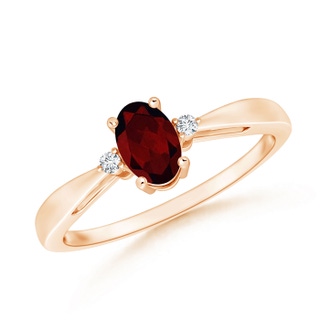 6x4mm A Tapered Shank Garnet Solitaire Ring with Diamond Accents in 10K Rose Gold