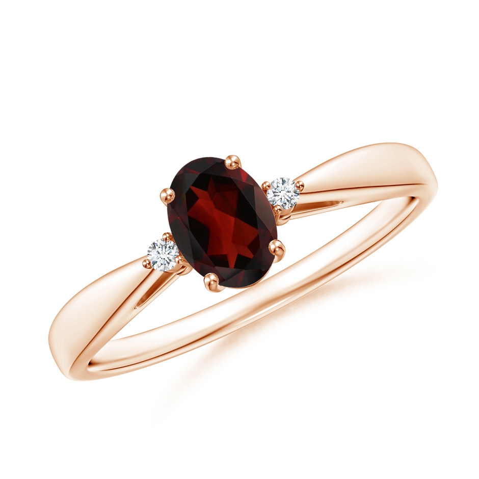 6x4mm AA Tapered Shank Garnet Solitaire Ring with Diamond Accents in Rose Gold 