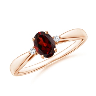 6x4mm AAA Tapered Shank Garnet Solitaire Ring with Diamond Accents in Rose Gold