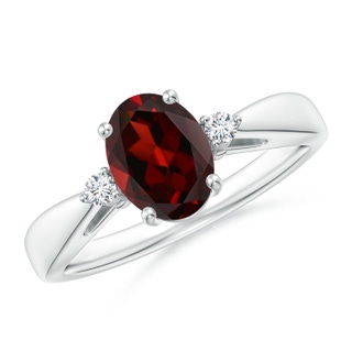 8x6mm AAA Tapered Shank Garnet Solitaire Ring with Diamond Accents in White Gold
