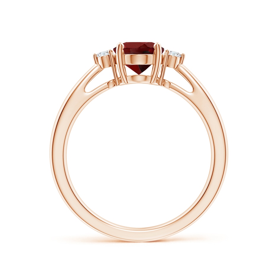 8x6mm AAAA Tapered Shank Garnet Solitaire Ring with Diamond Accents in Rose Gold side-1