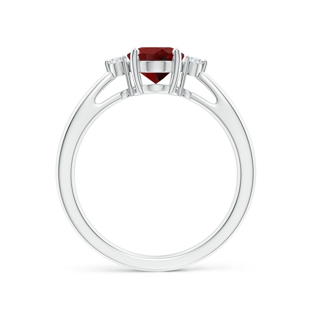8x6mm AAAA Tapered Shank Garnet Solitaire Ring with Diamond Accents in White Gold Side-1