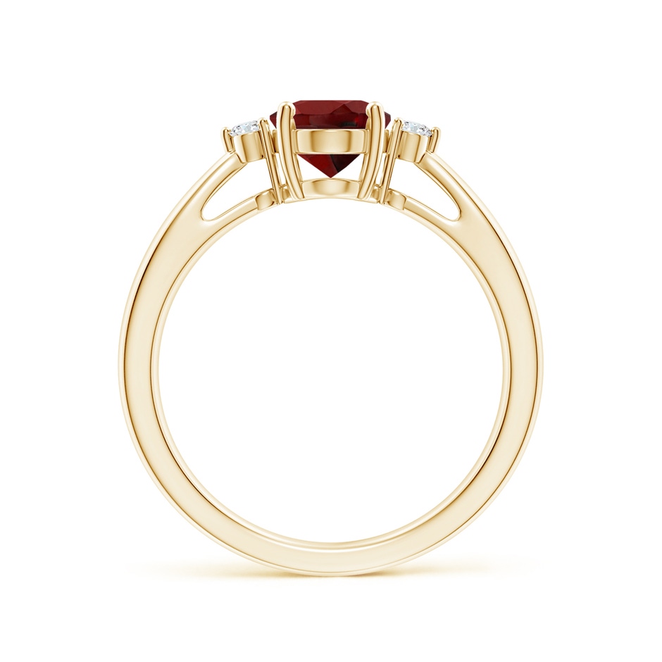 8x6mm AAAA Tapered Shank Garnet Solitaire Ring with Diamond Accents in Yellow Gold side-1