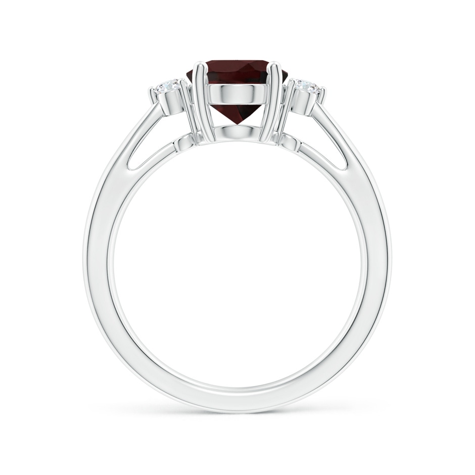 9x7mm A Tapered Shank Garnet Solitaire Ring with Diamond Accents in P950 Platinum side-1