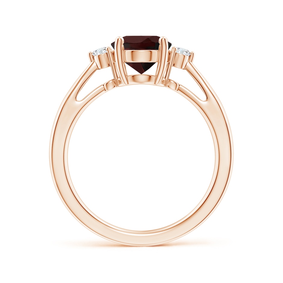9x7mm A Tapered Shank Garnet Solitaire Ring with Diamond Accents in Rose Gold side-1