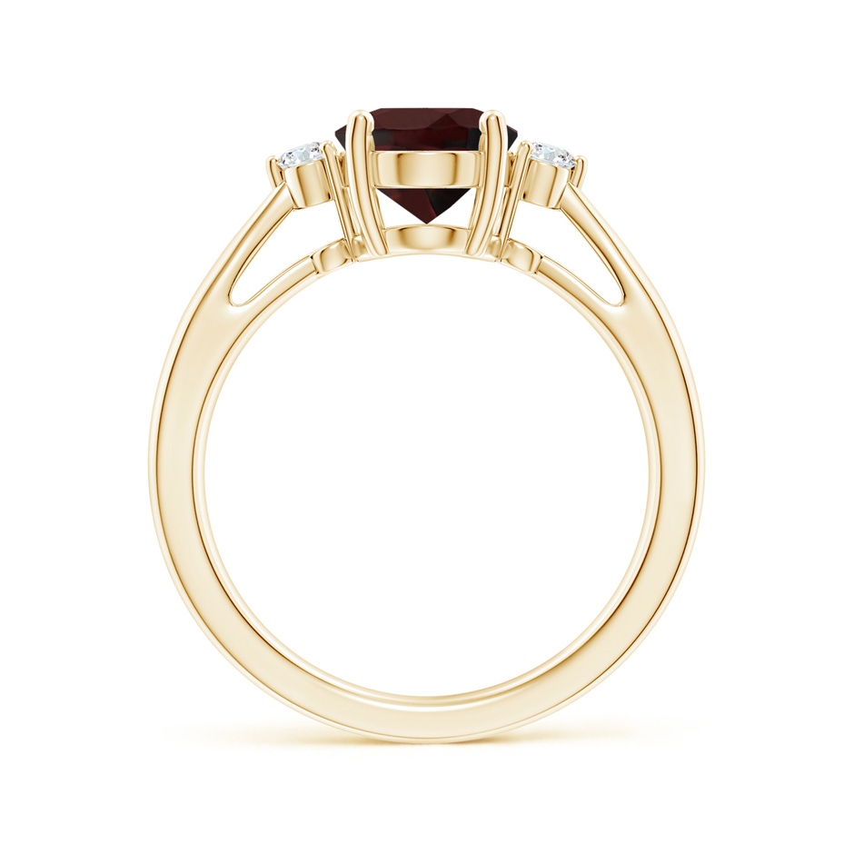 9x7mm A Tapered Shank Garnet Solitaire Ring with Diamond Accents in Yellow Gold side-1