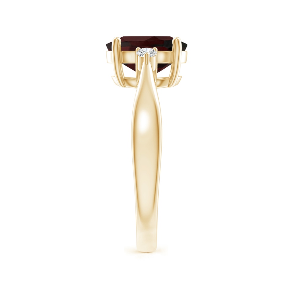 9x7mm A Tapered Shank Garnet Solitaire Ring with Diamond Accents in Yellow Gold side-2