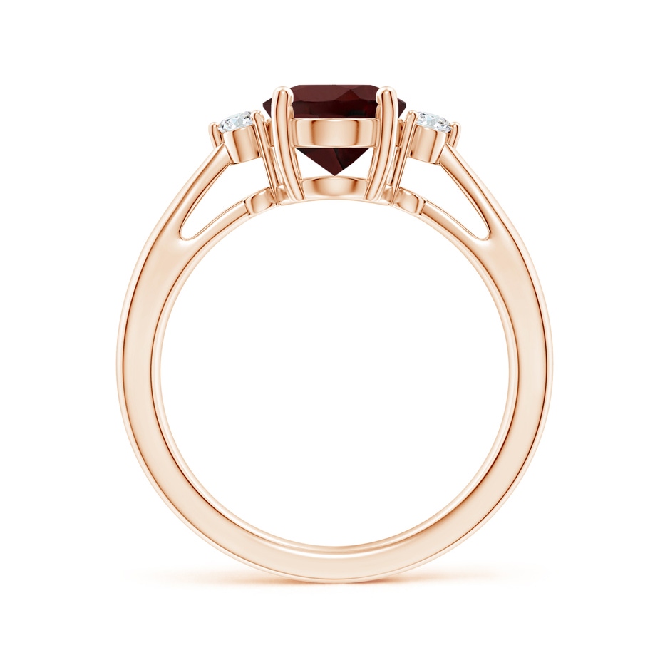 9x7mm AA Tapered Shank Garnet Solitaire Ring with Diamond Accents in Rose Gold side-1