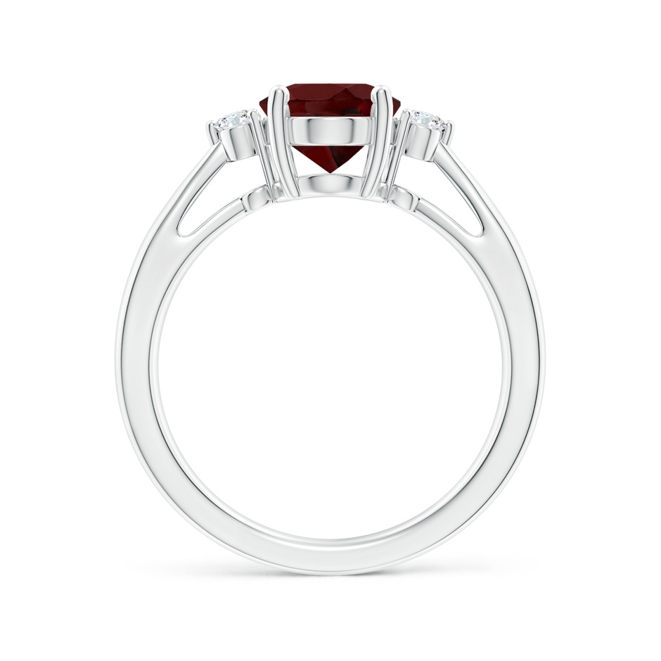 9x7mm AAA Tapered Shank Garnet Solitaire Ring with Diamond Accents in P950 Platinum side-1