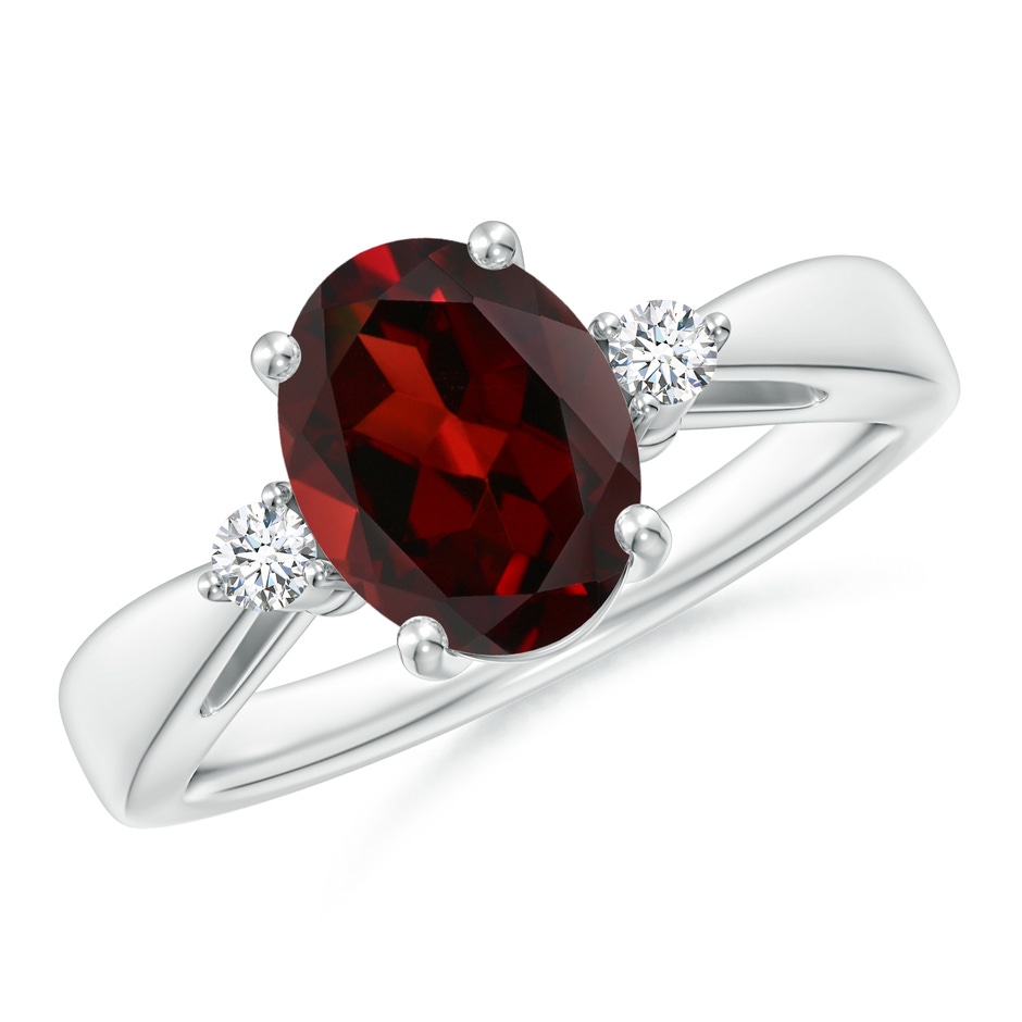 9x7mm AAA Tapered Shank Garnet Solitaire Ring with Diamond Accents in White Gold 