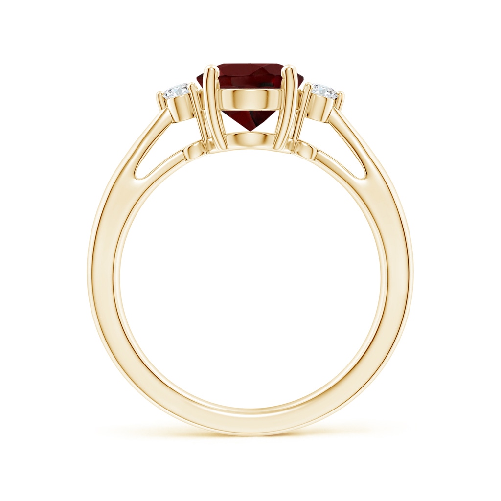 9x7mm AAA Tapered Shank Garnet Solitaire Ring with Diamond Accents in Yellow Gold - side_1
