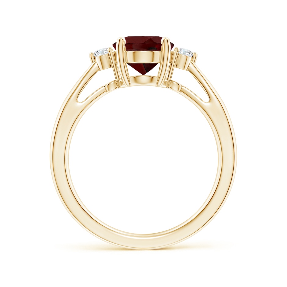 9x7mm AAA Tapered Shank Garnet Solitaire Ring with Diamond Accents in Yellow Gold side-1