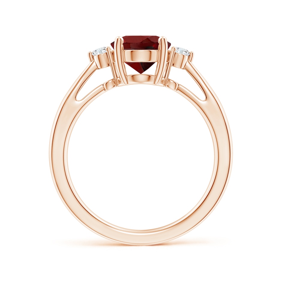 9x7mm AAAA Tapered Shank Garnet Solitaire Ring with Diamond Accents in Rose Gold side-1