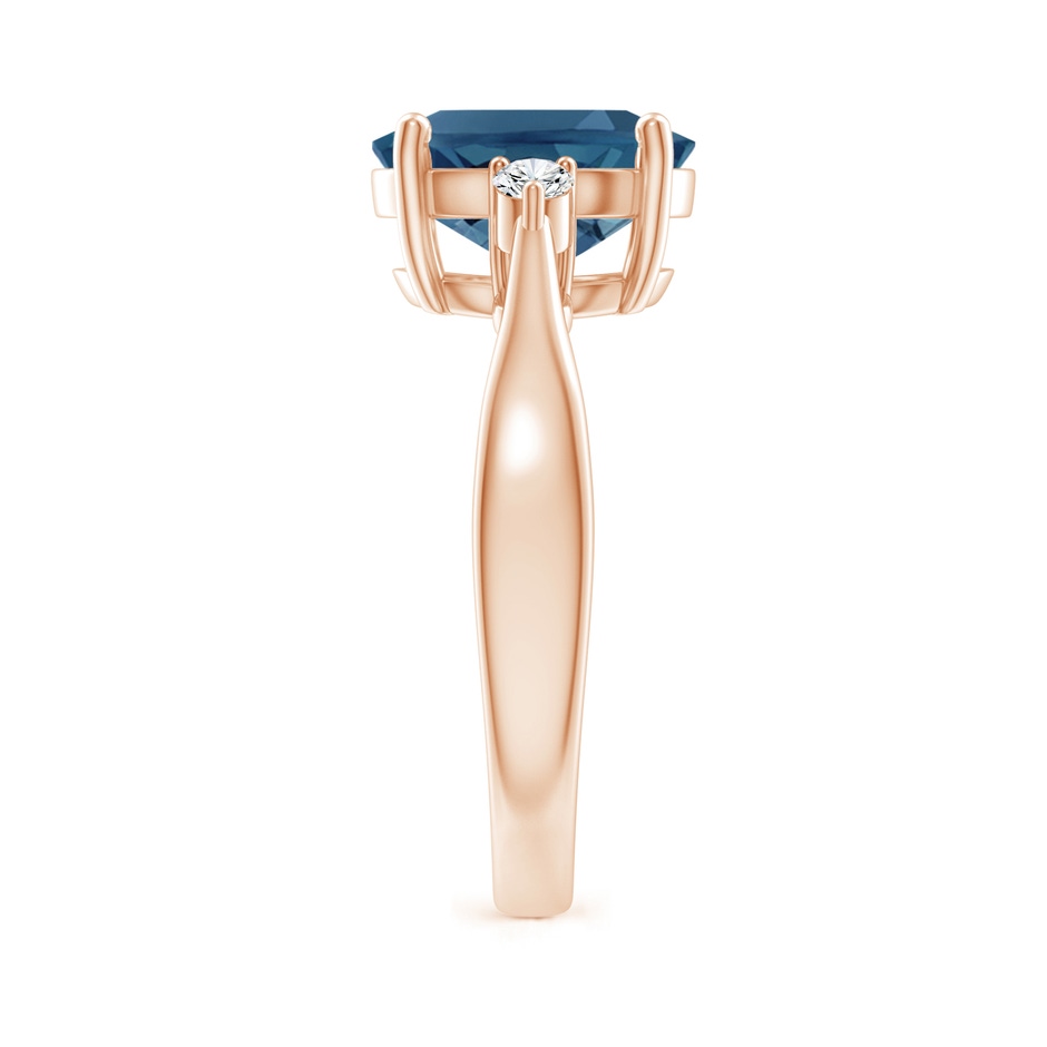 10x8mm AA Tapered Shank London Blue Topaz Ring with Diamond Accents in Rose Gold side 299