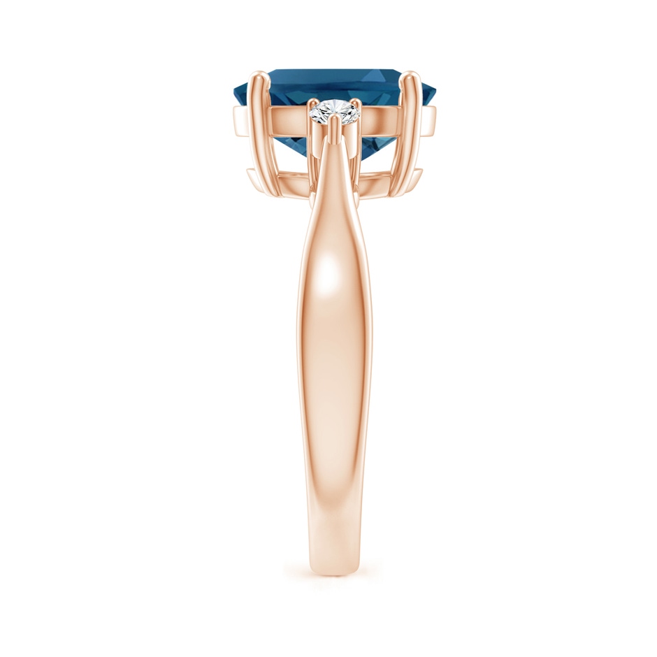 10x8mm AAA Tapered Shank London Blue Topaz Ring with Diamond Accents in 18K Rose Gold side 299