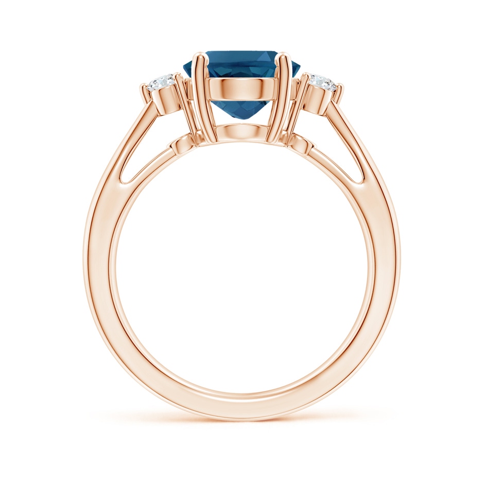 10x8mm AAA Tapered Shank London Blue Topaz Ring with Diamond Accents in Rose Gold side 199