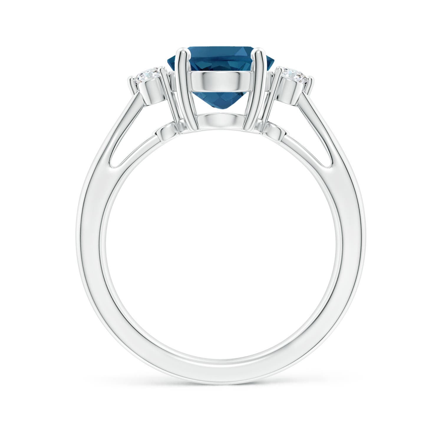 10x8mm AAA Tapered Shank London Blue Topaz Ring with Diamond Accents in White Gold