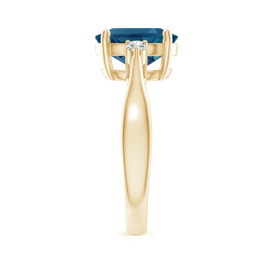 10x8mm AAA Tapered Shank London Blue Topaz Ring with Diamond Accents in Yellow Gold side 299