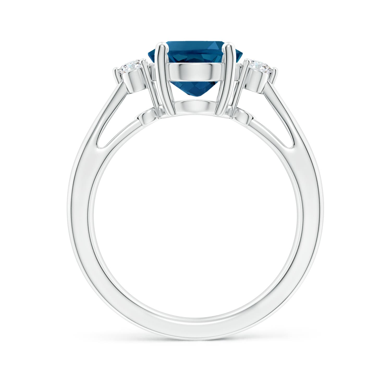 10x8mm AAAA Tapered Shank London Blue Topaz Ring with Diamond Accents in P950 Platinum