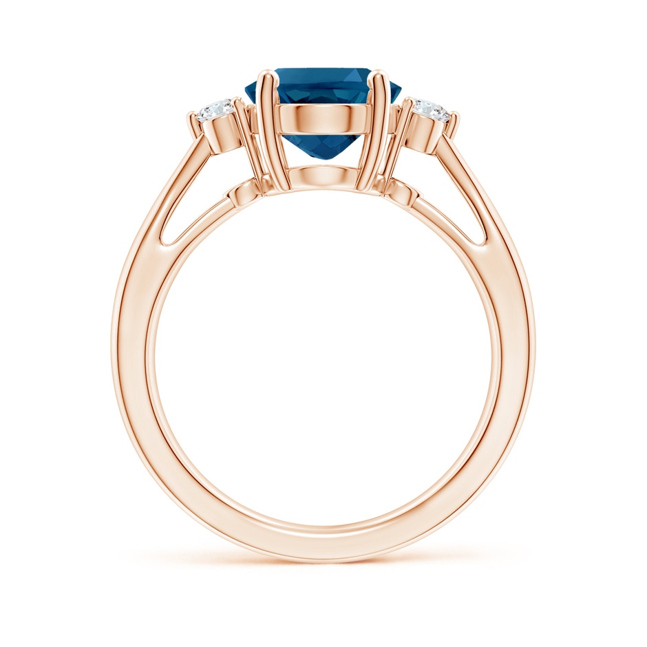 10x8mm AAAA Tapered Shank London Blue Topaz Ring with Diamond Accents in Rose Gold side 199