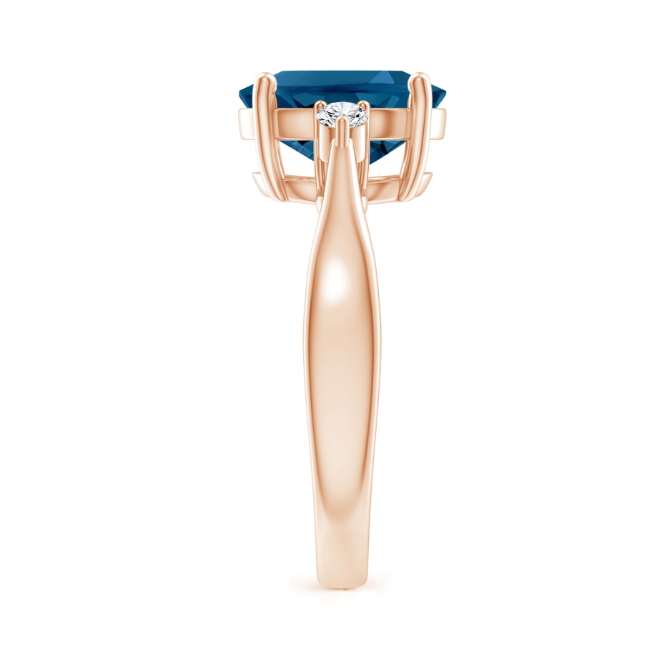 10x8mm AAAA Tapered Shank London Blue Topaz Ring with Diamond Accents in Rose Gold side 299