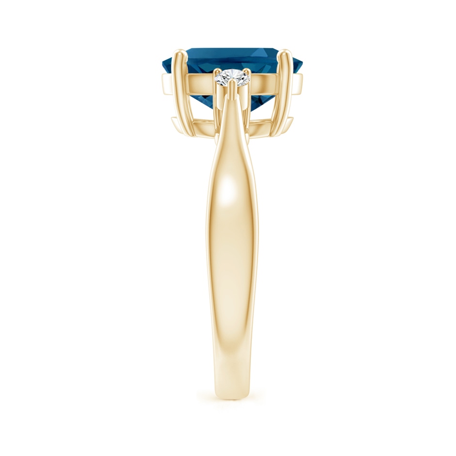 10x8mm AAAA Tapered Shank London Blue Topaz Ring with Diamond Accents in Yellow Gold side 299