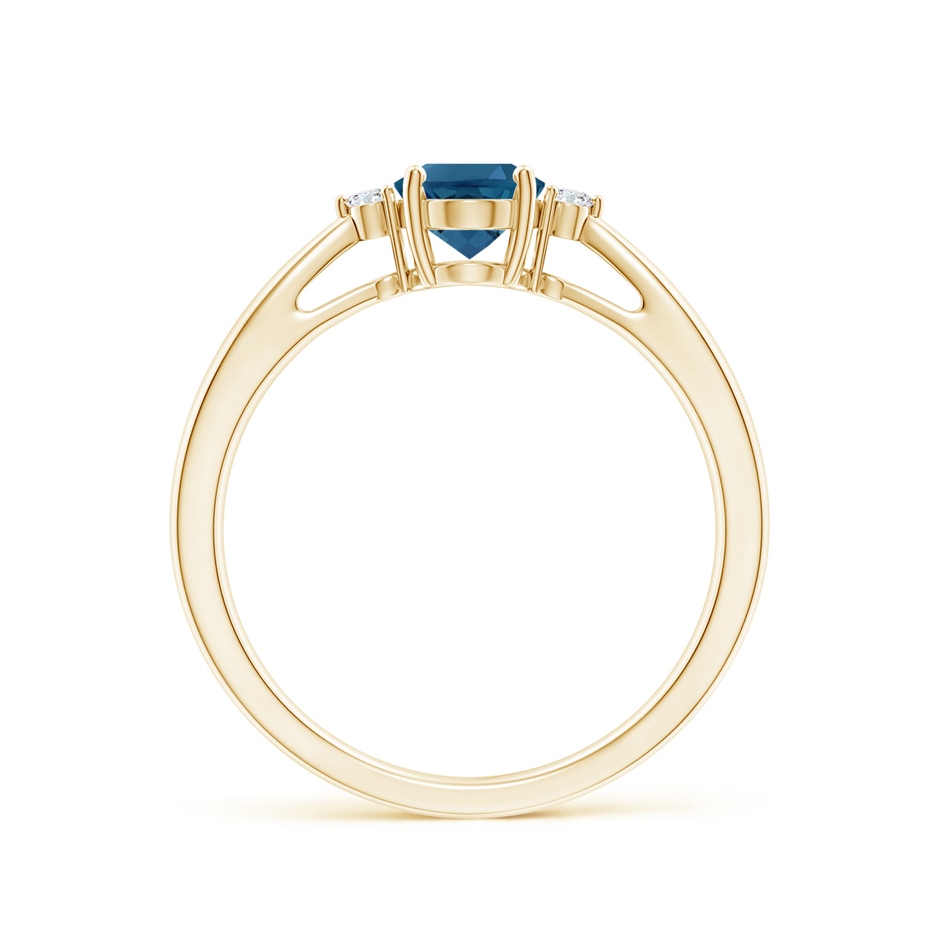7x5mm AAA Tapered Shank London Blue Topaz Ring with Diamond Accents in Yellow Gold side 199