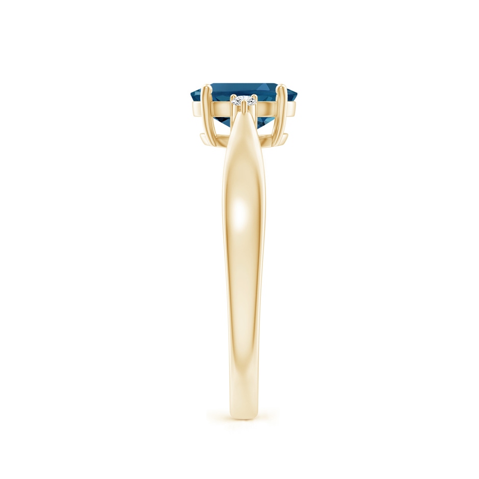 7x5mm AAA Tapered Shank London Blue Topaz Ring with Diamond Accents in Yellow Gold side 299