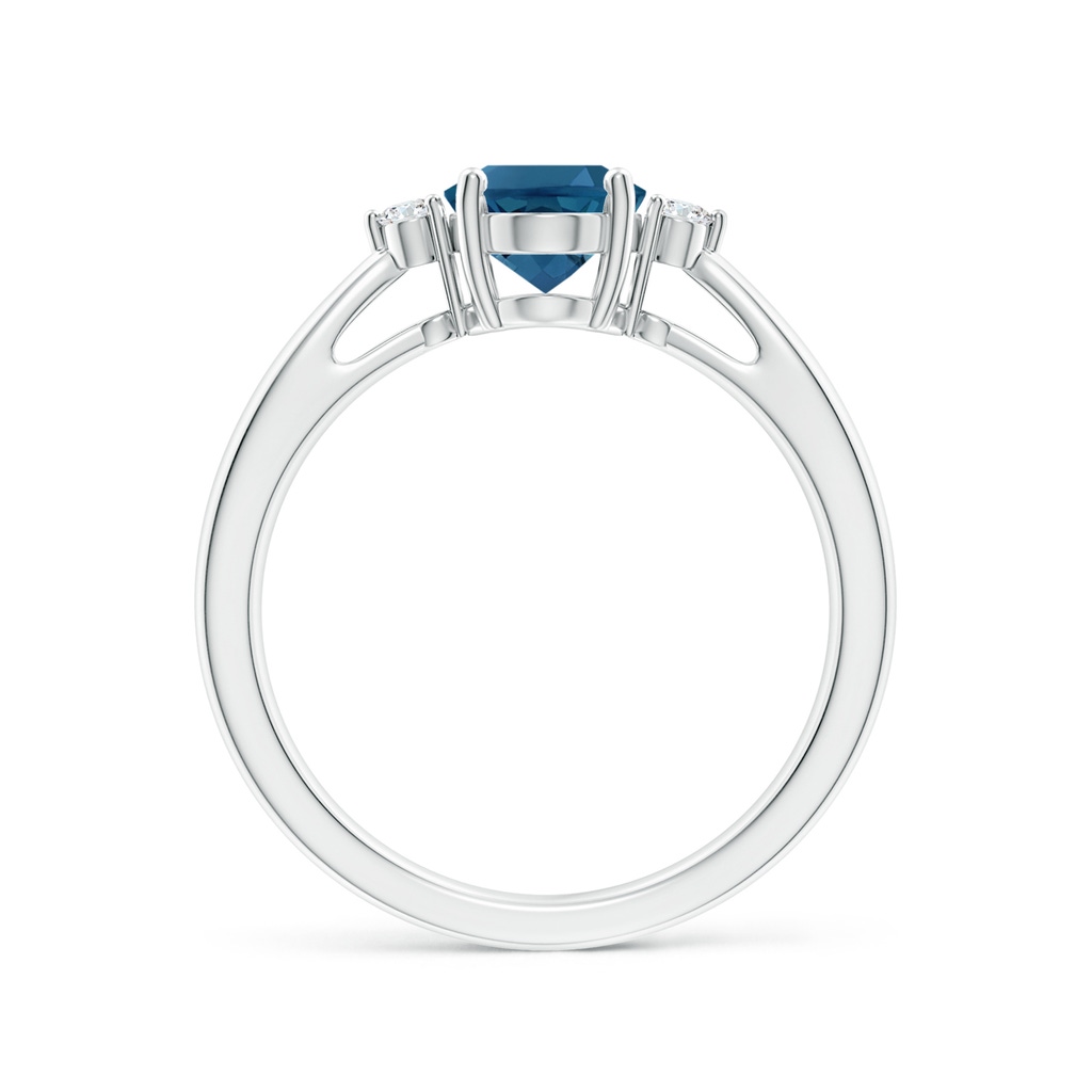 8x6mm AAA Tapered Shank London Blue Topaz Ring with Diamond Accents in White Gold - side 199