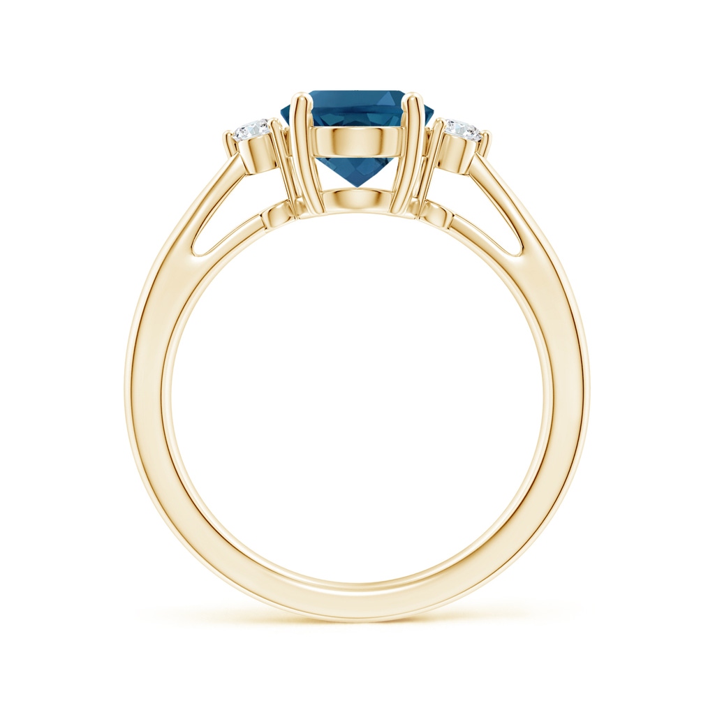 9x7mm AAA Tapered Shank London Blue Topaz Ring with Diamond Accents in Yellow Gold - side 199