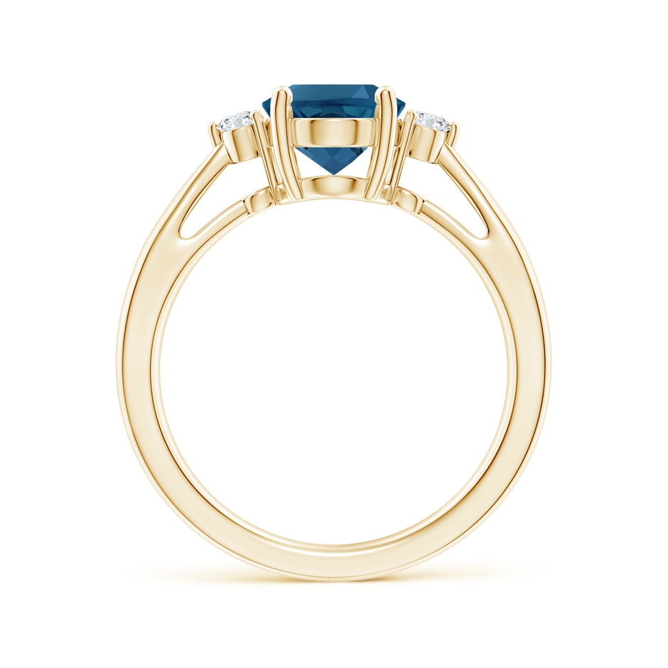 9x7mm AAA Tapered Shank London Blue Topaz Ring with Diamond Accents in Yellow Gold side 199