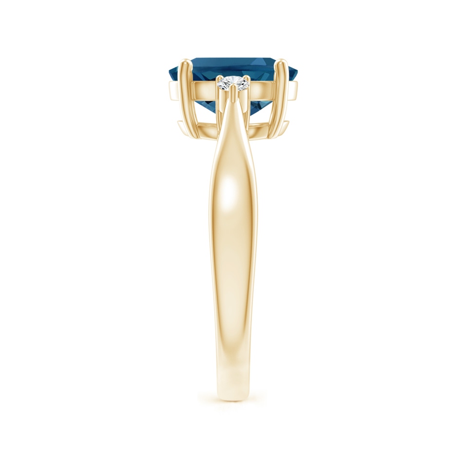 9x7mm AAA Tapered Shank London Blue Topaz Ring with Diamond Accents in Yellow Gold side 299