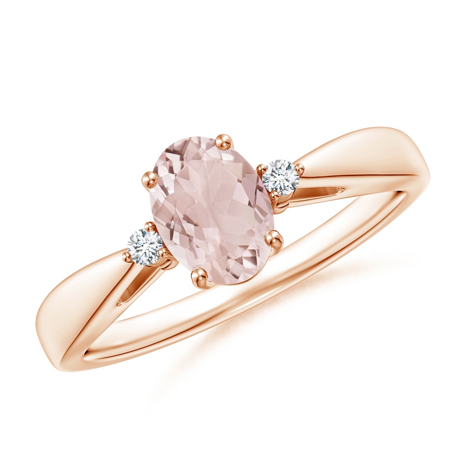 7x5mm A Tapered Shank Morganite Solitaire Ring with Diamond Accents in Rose Gold 