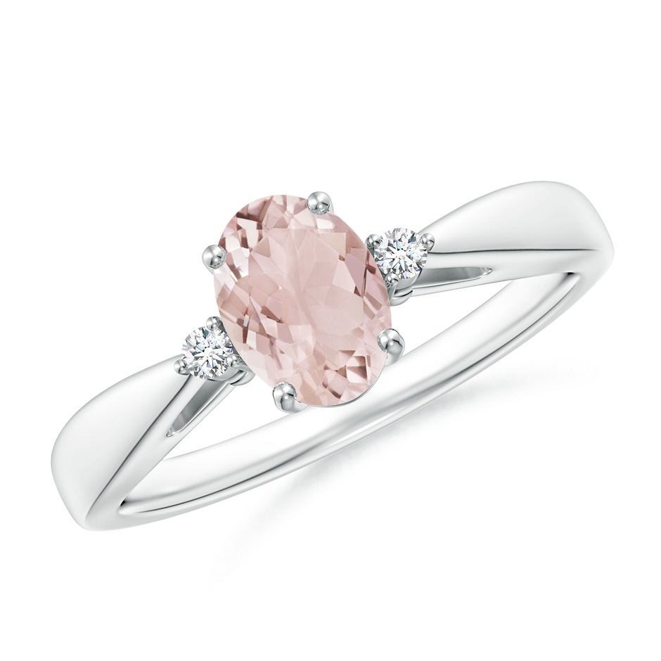 7x5mm A Tapered Shank Morganite Solitaire Ring with Diamond Accents in White Gold 