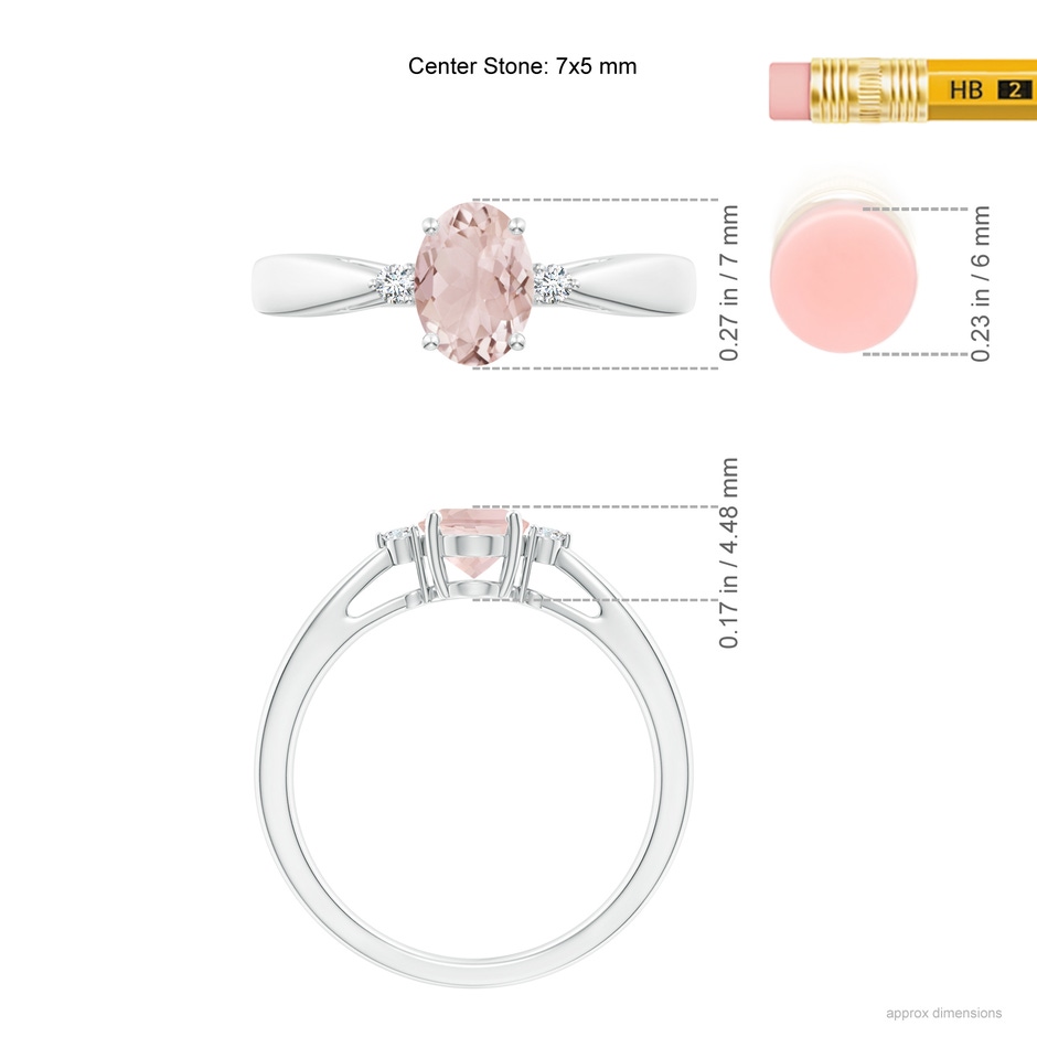 7x5mm A Tapered Shank Morganite Solitaire Ring with Diamond Accents in White Gold ruler