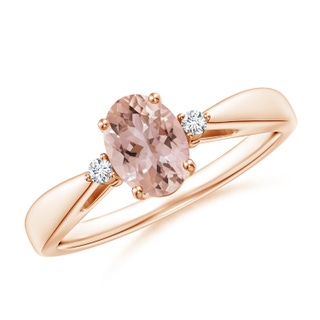 7x5mm AAA Tapered Shank Morganite Solitaire Ring with Diamond Accents in Rose Gold