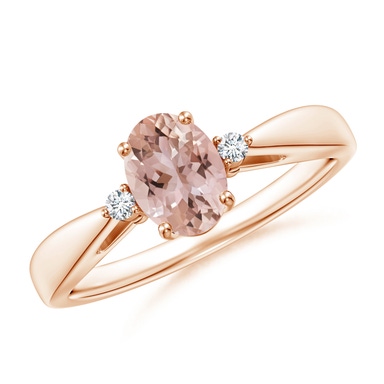 Solitaire Oval Morganite Ring with Trio Diamond Accents