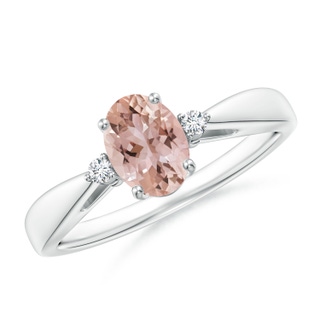 7x5mm AAA Tapered Shank Morganite Solitaire Ring with Diamond Accents in White Gold