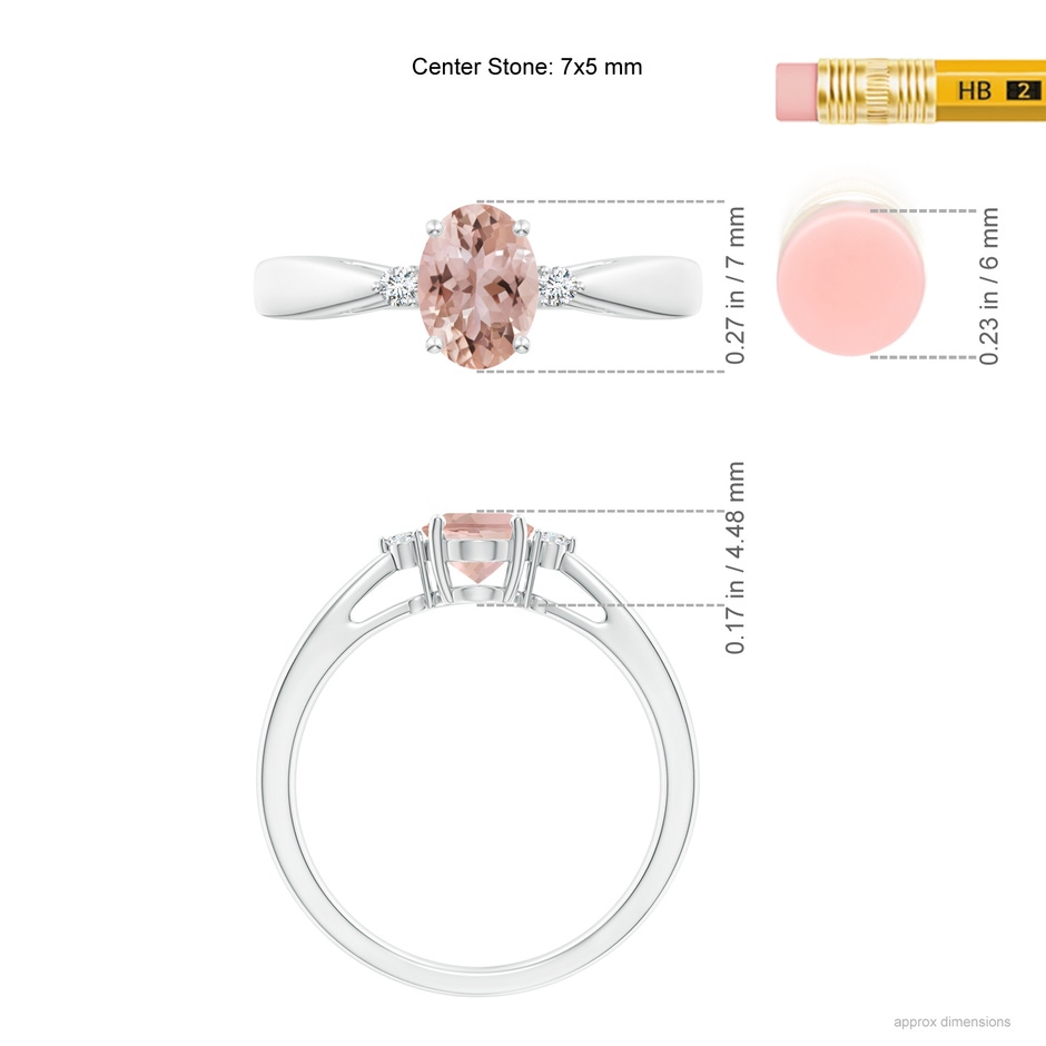 7x5mm AAA Tapered Shank Morganite Solitaire Ring with Diamond Accents in White Gold ruler