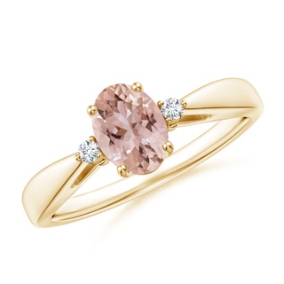 7x5mm AAA Tapered Shank Morganite Solitaire Ring with Diamond Accents in Yellow Gold