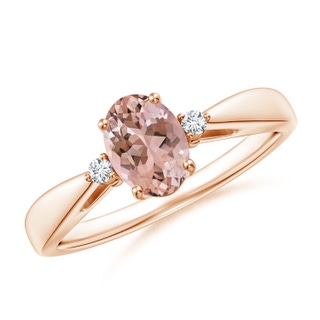 7x5mm AAAA Tapered Shank Morganite Solitaire Ring with Diamond Accents in Rose Gold