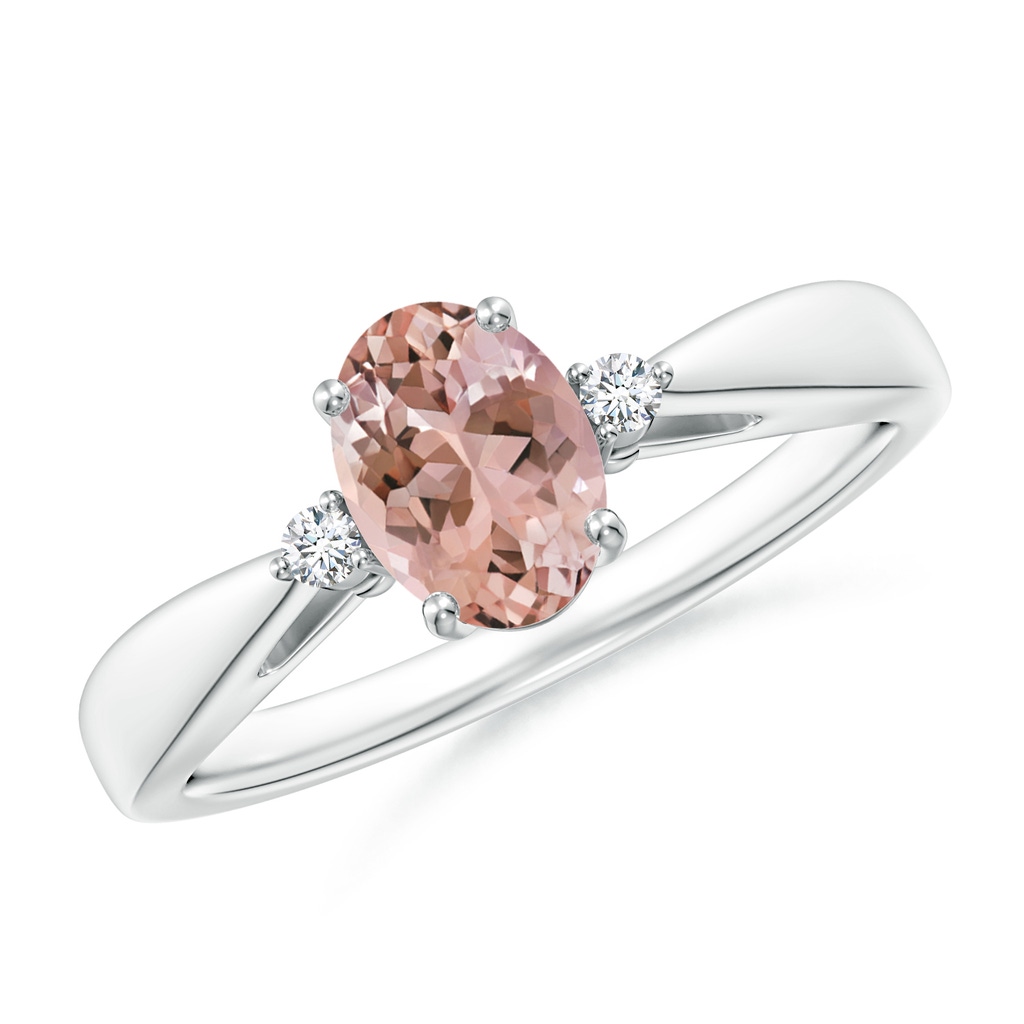 7x5mm AAAA Tapered Shank Morganite Solitaire Ring with Diamond Accents in White Gold